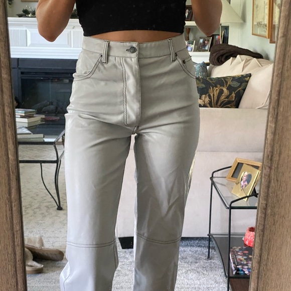 free people gray straight leg leather pants 0 - Picture 5 of 6